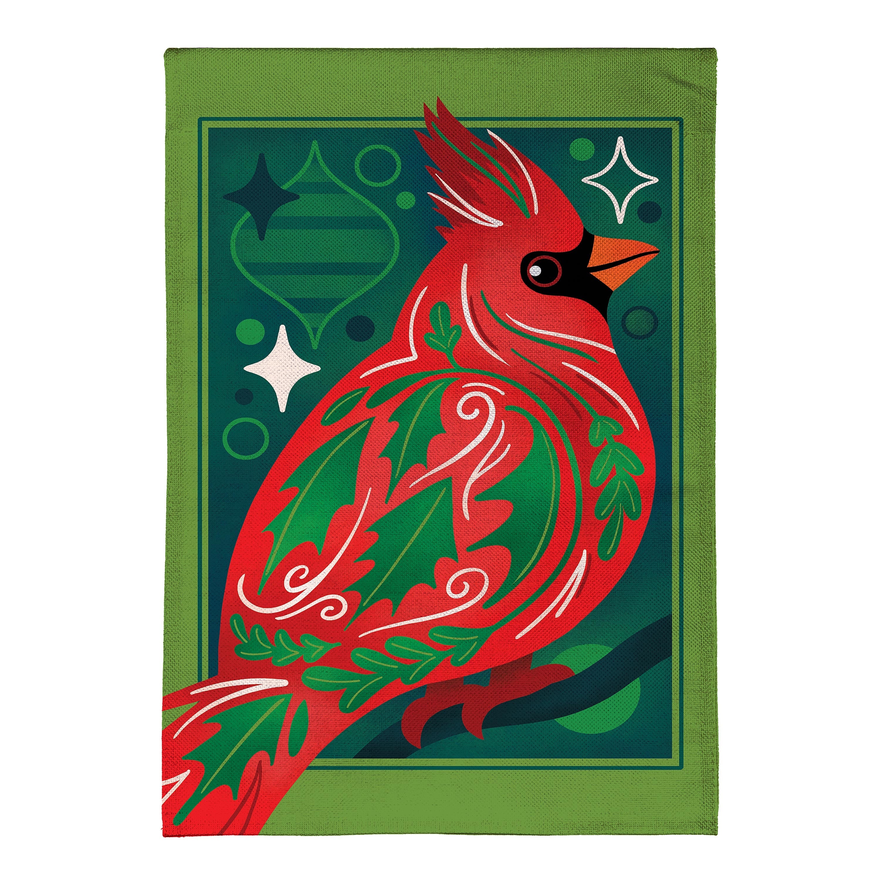 Decorated Cardinal Burlap House Flag