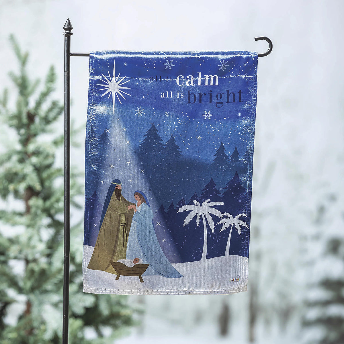 All is Calm Nativity Lustre Garden Flag