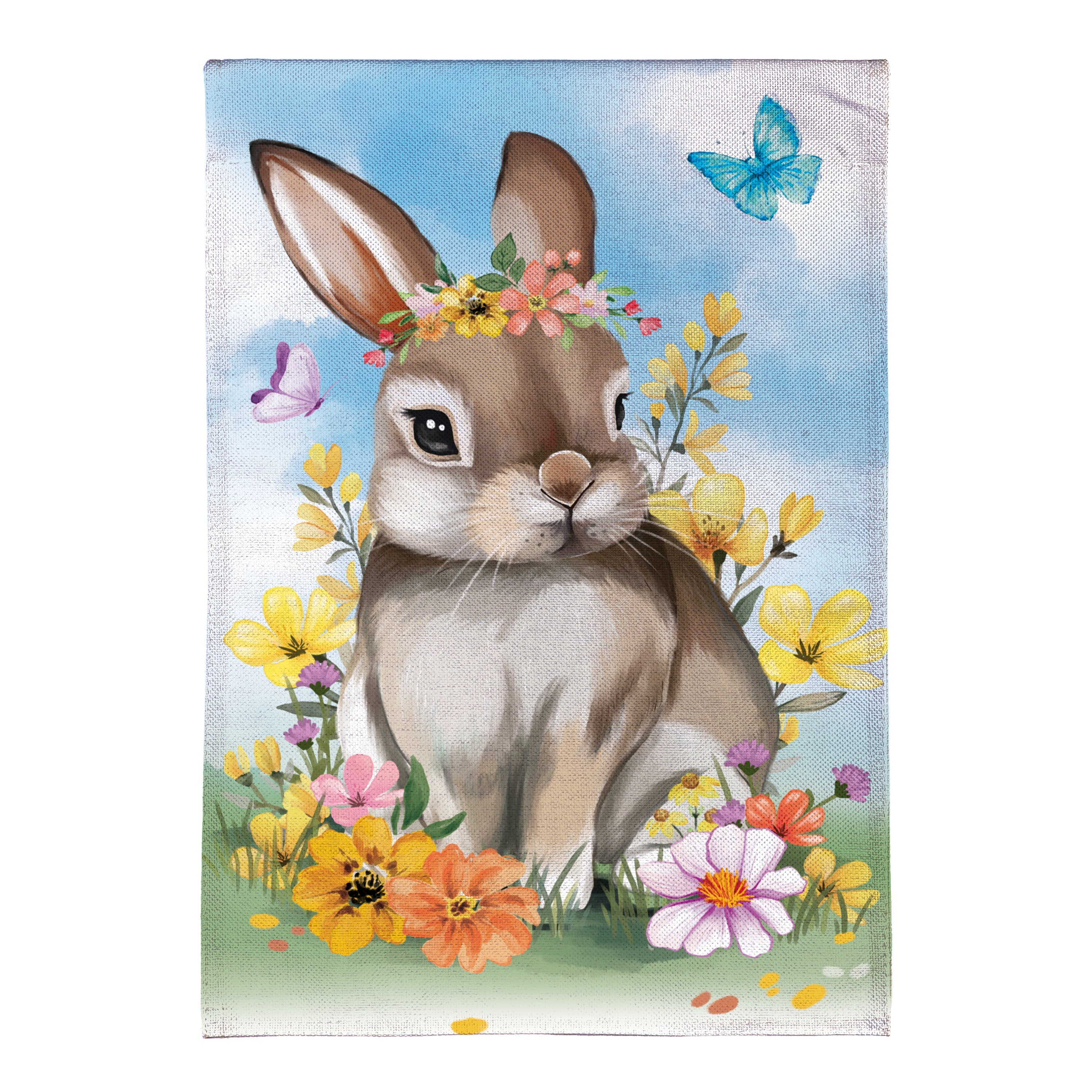 Hop Into Spring Floral Burlap Garden Flag