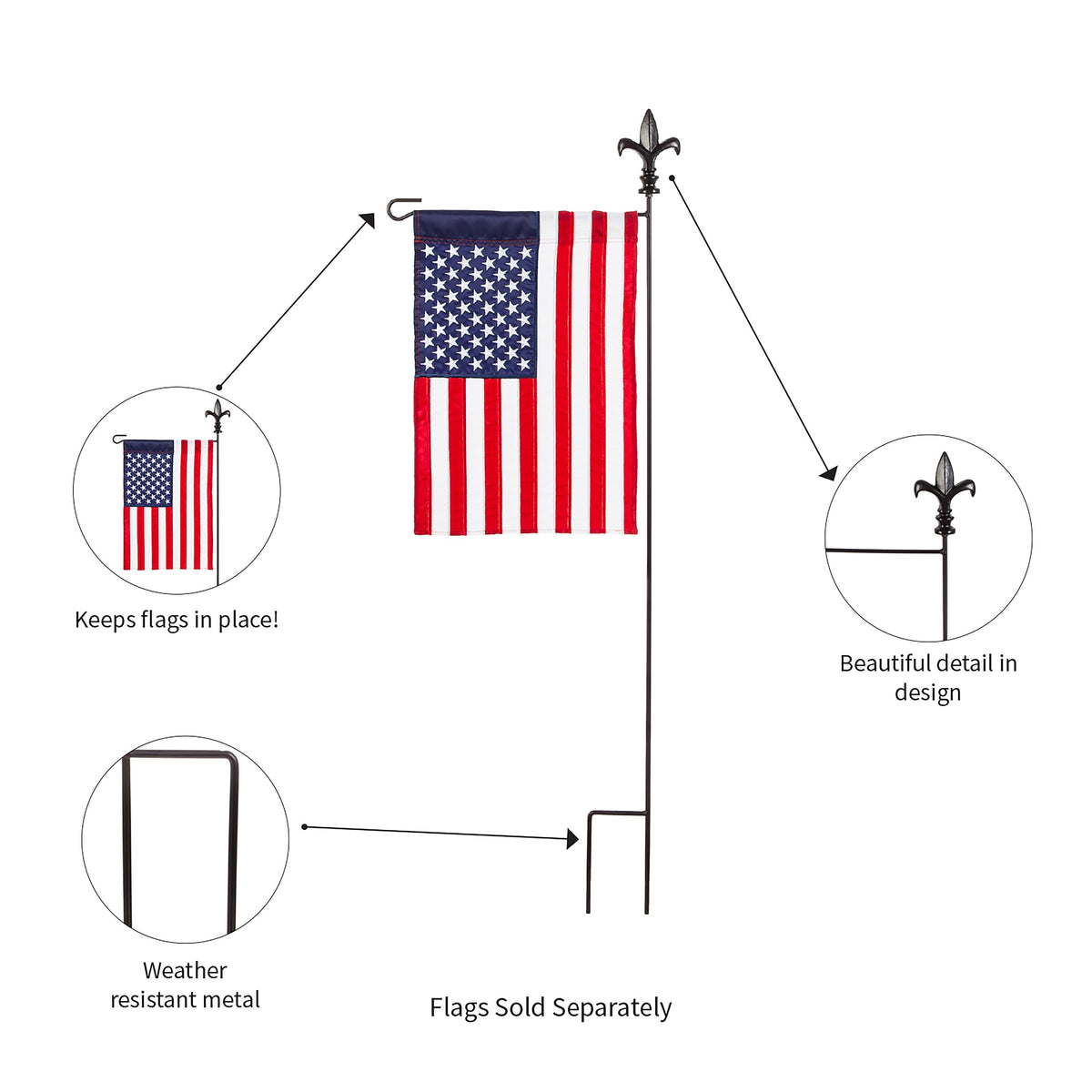 Black Fleur de Lis Garden Size Flag Pole