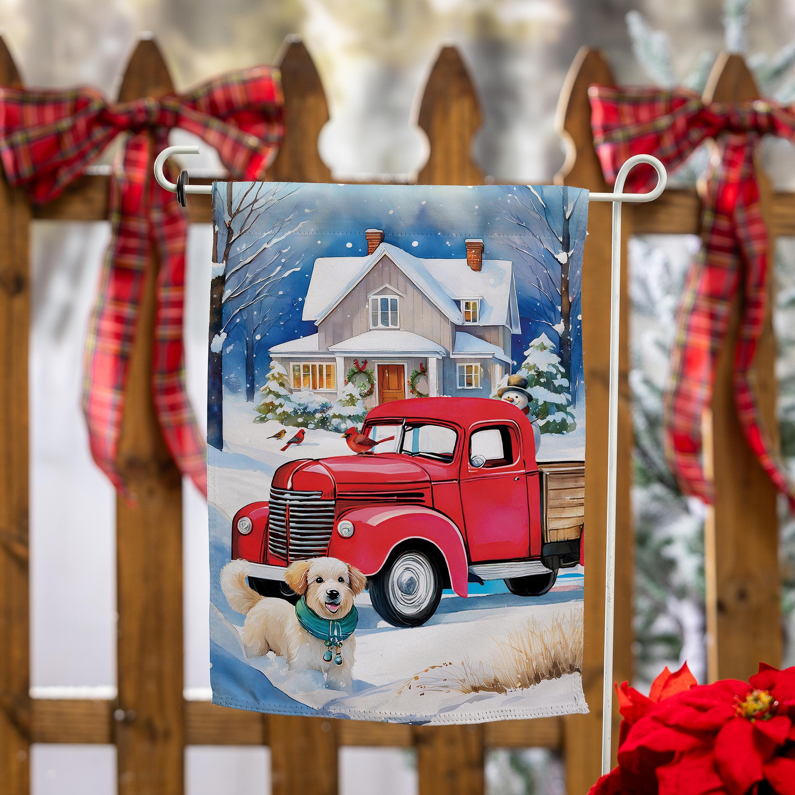 Family Christmas Truck Suede Garden Flag