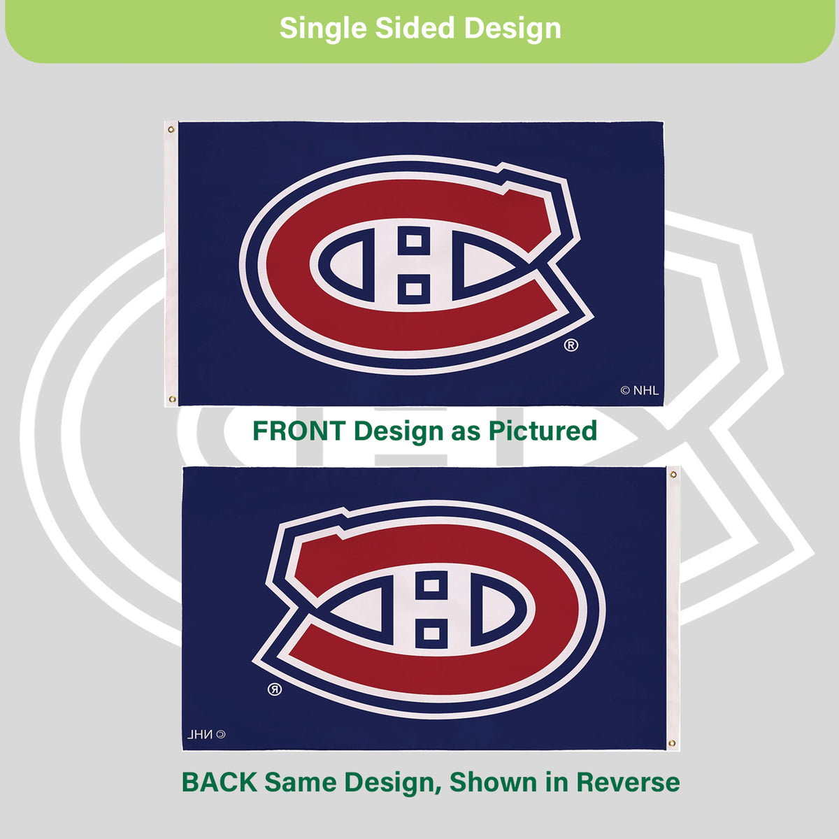 Montreal Canadiens Single Sided Flag with 2 Grommets, 3'x5'