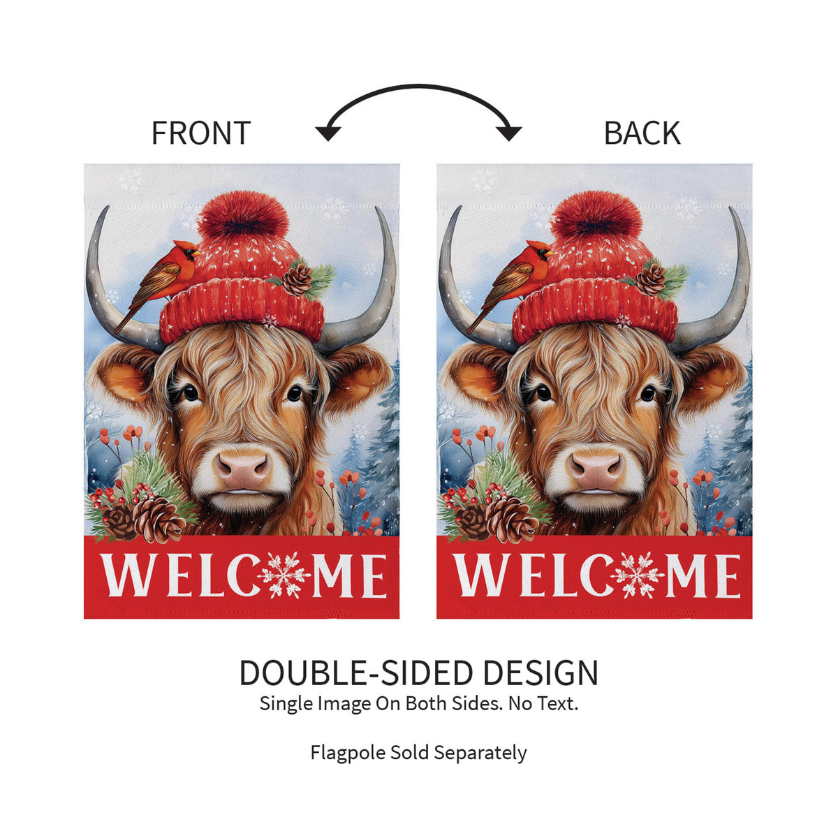 Bundled Up Highland Cow Suede Garden Flag