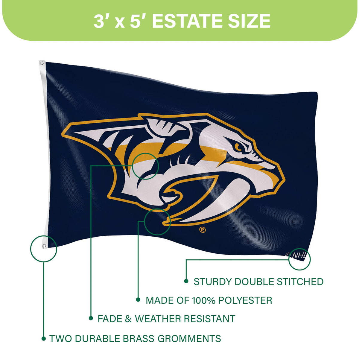 3'x5' Single Sided Flag w/ 2 Grommets, Nashville Predators