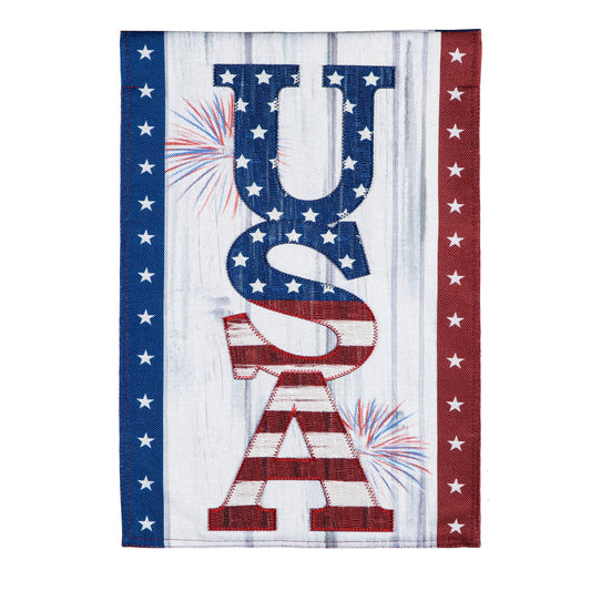 USA Fireworks Garden Burlap Flag