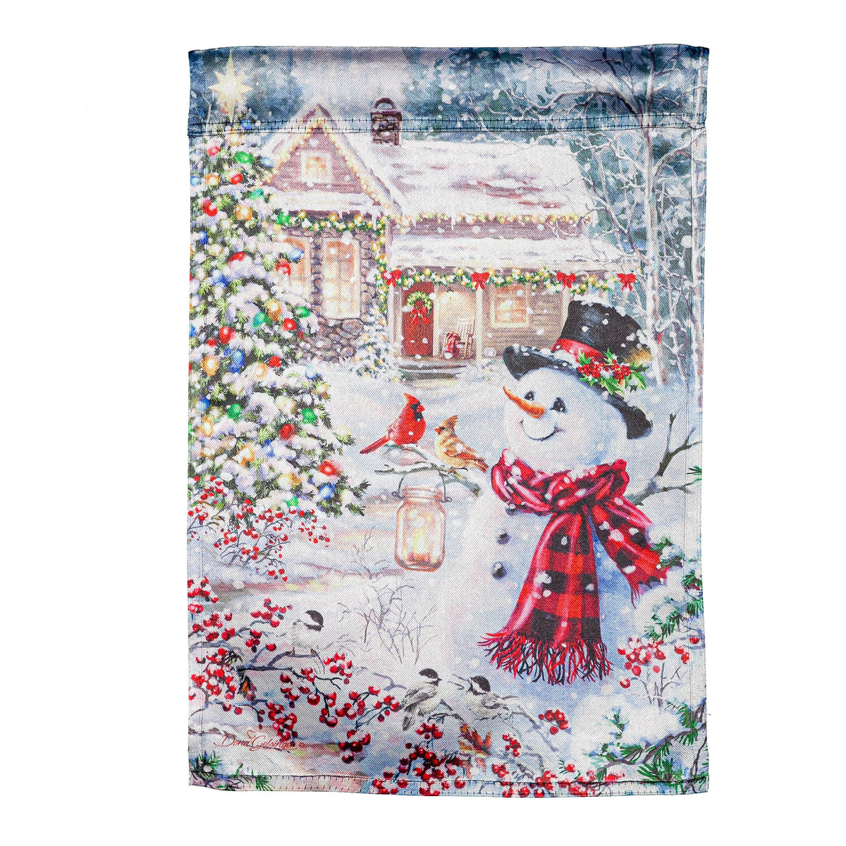 Cottage in the Snow Lustre Garden Flag
