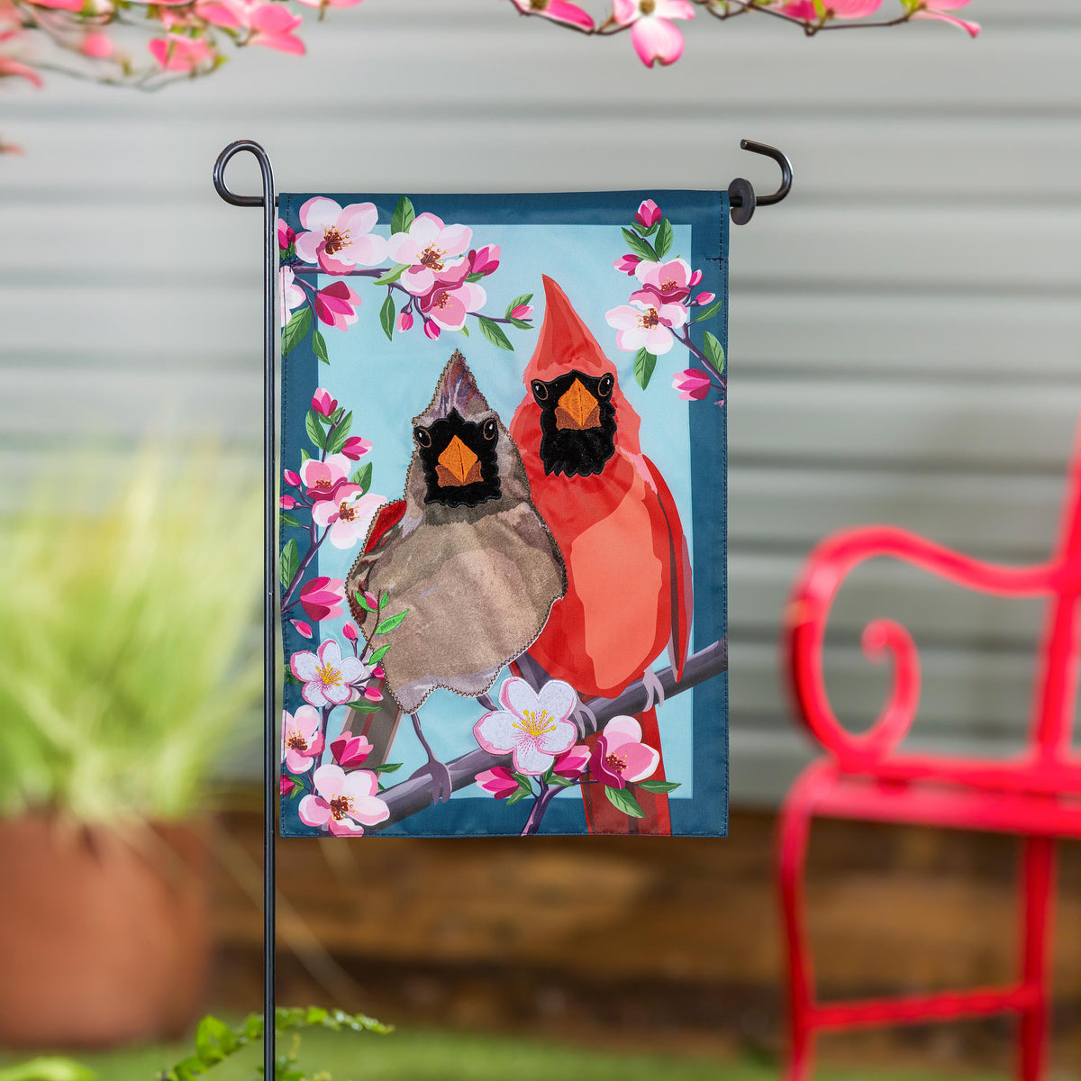 Cardinal Couple Applique Garden Flag