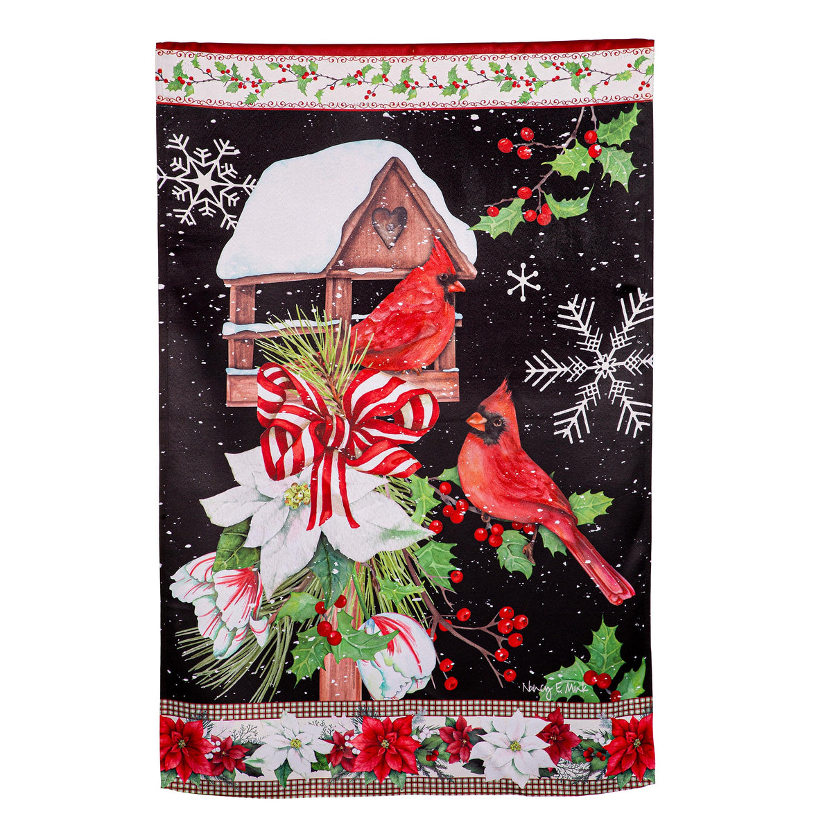 Joyful Cardinal Winter Visit Suede House Flag