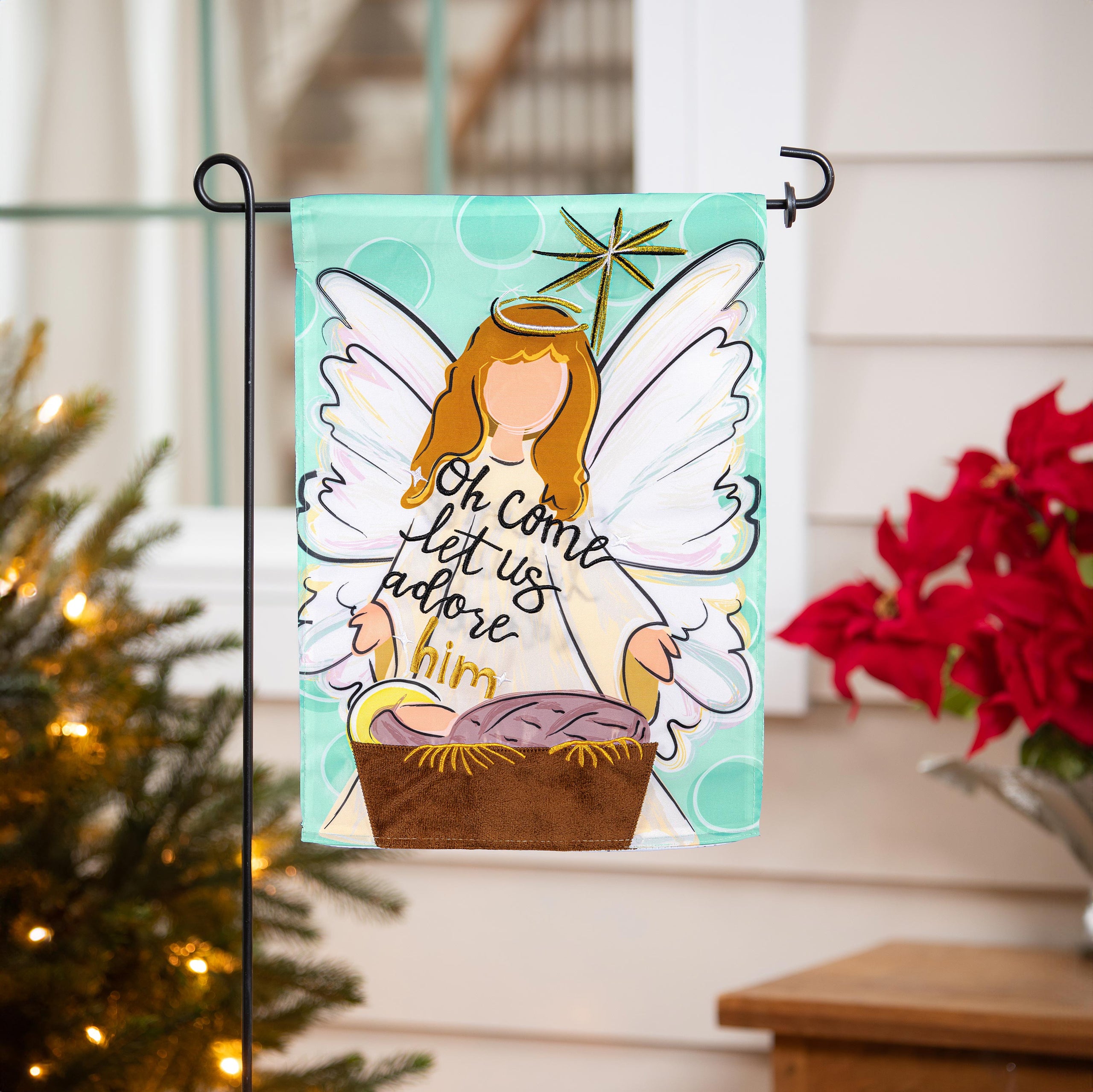 Oh Come Let Us Adore Him Applique Garden Flag