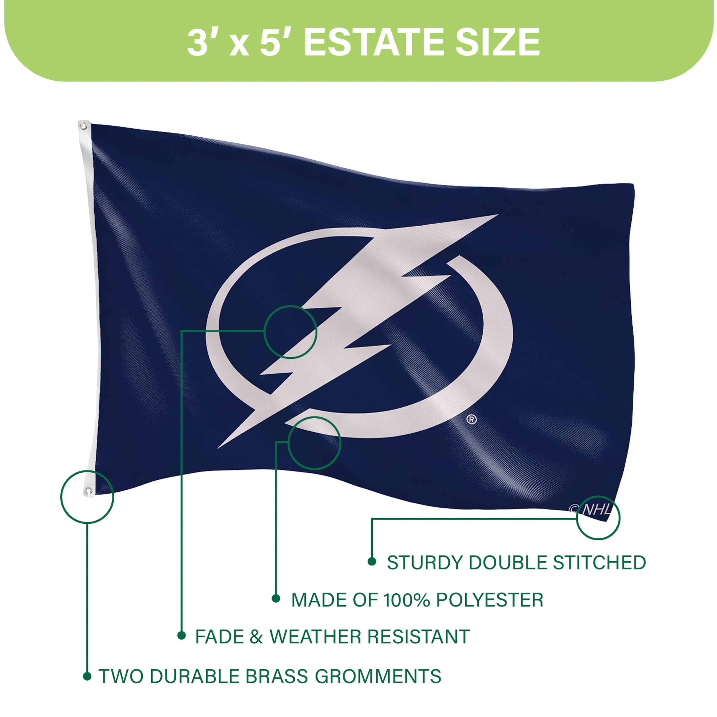 Tampa Bay Lightning Single Sided Flag with 2 Grommets, 3'x5'