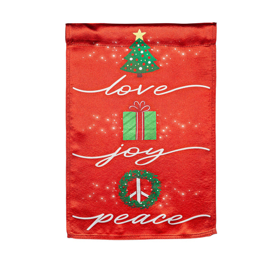 Love, Joy, Peace Lustre Garden Flag
