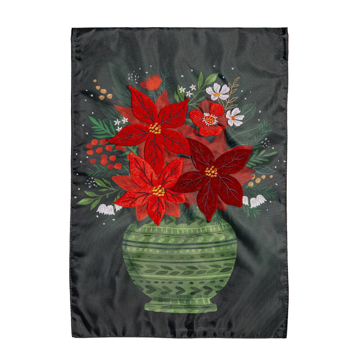 Floral Poinsettia Vase Applique Garden Flag