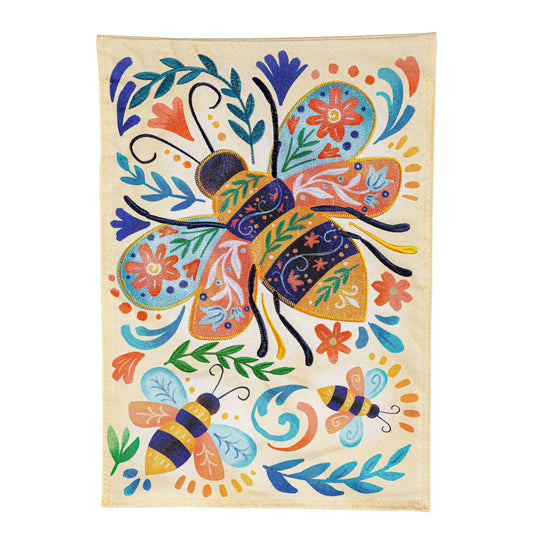 Patterned Bee Linen Garden Flag