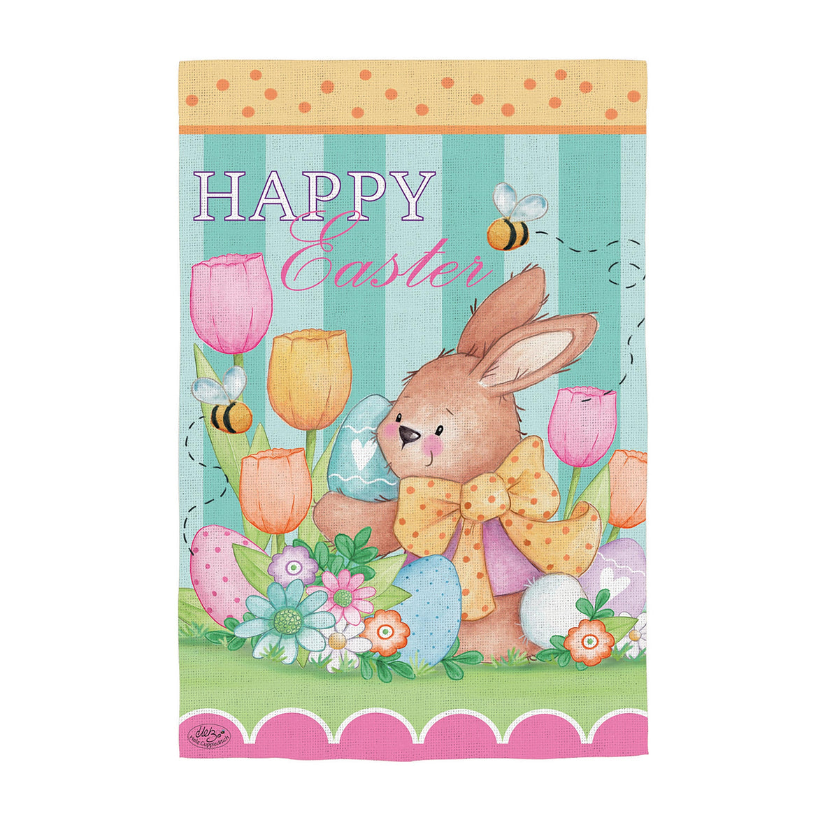 Bee & Brown Bunny Burlap Garden Flag