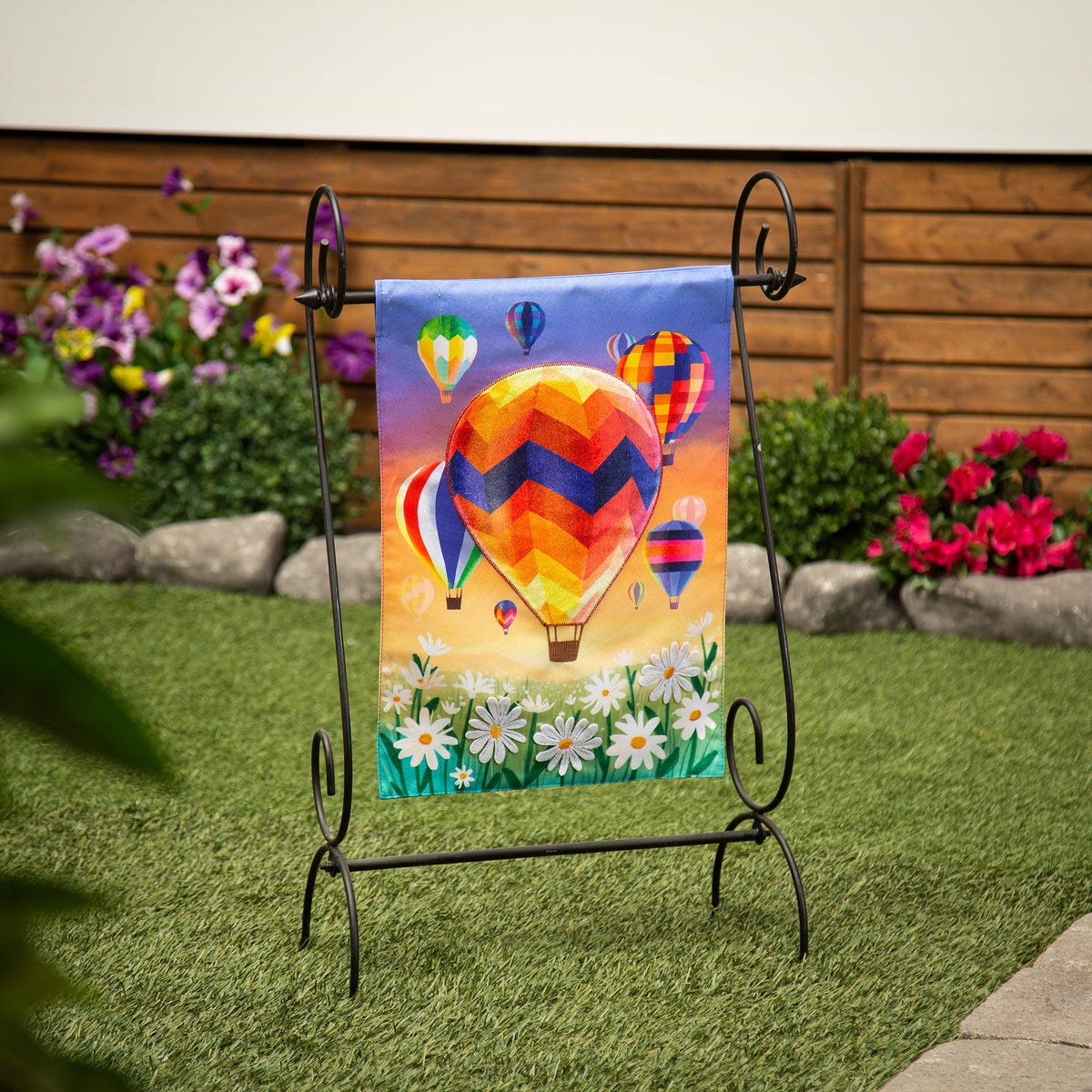 Hot Air Balloons Linen Garden Flag