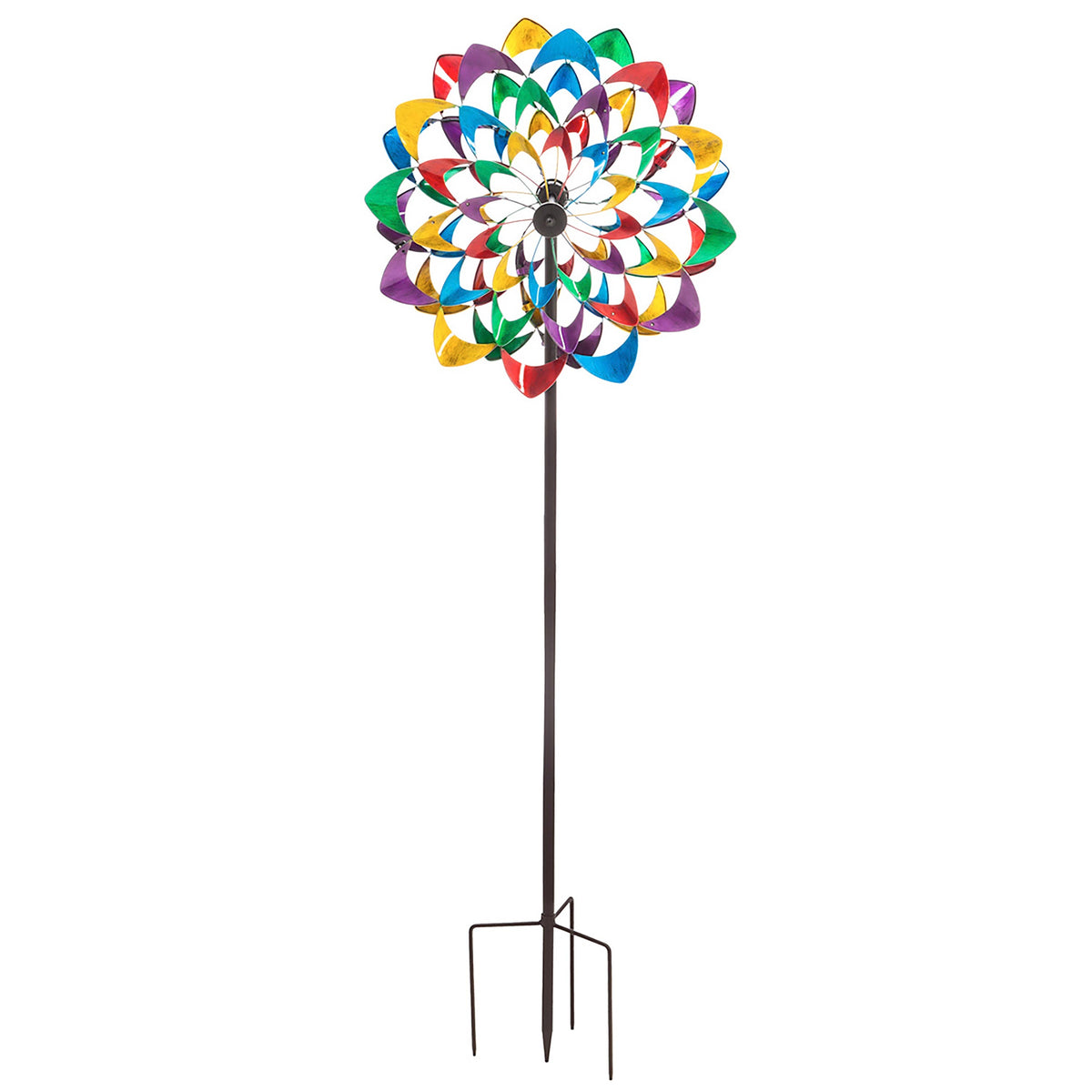 84"H Wind Powered Lighted Wind Spinner, Multicolor Flower