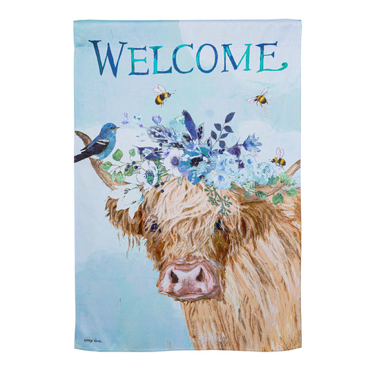 Hillside Pasture Floral Cow Suede House Flag