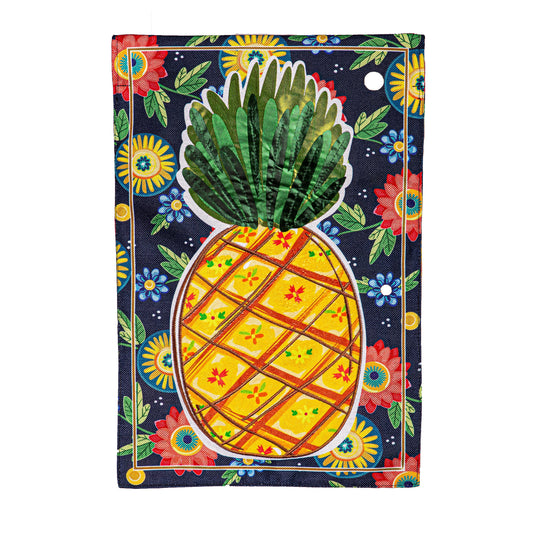 Pineapple and Florals  Burlap Garden Flag