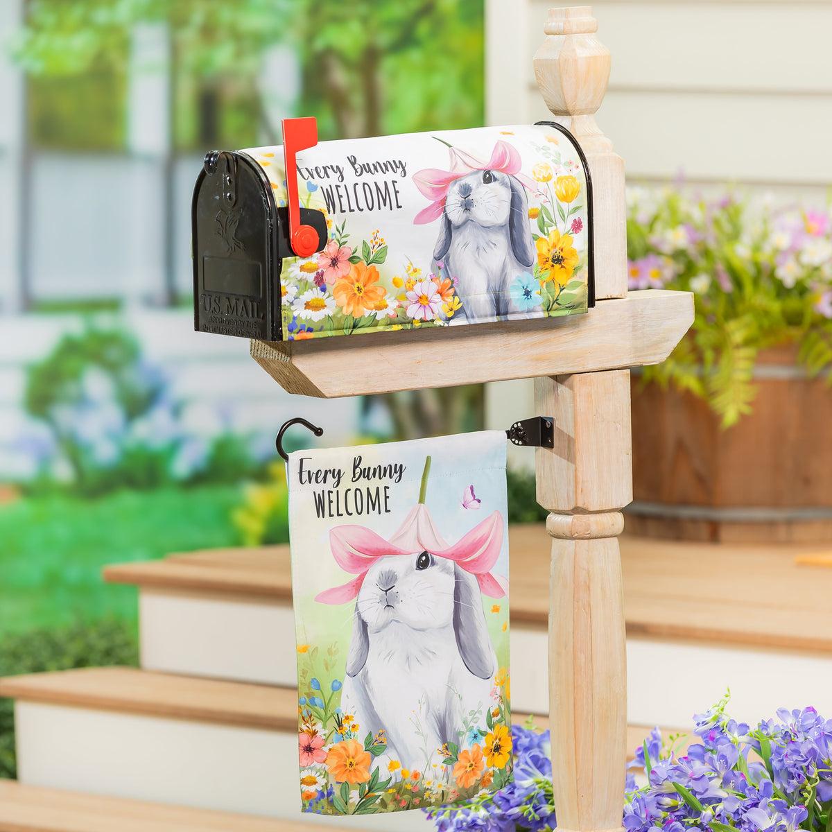 Hop Into Spring Flower Time Suede Garden Flag