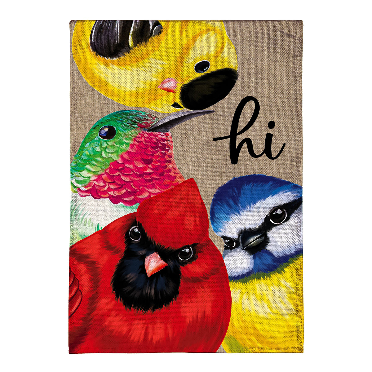 Cottage Garden Portly Birds Peeping Burlap Garden Flag