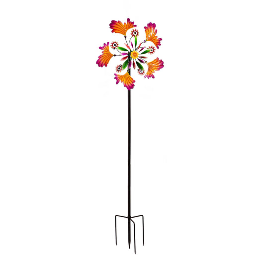 Metal Wind Spinner, Yellow & Purple Leaves, 75"H