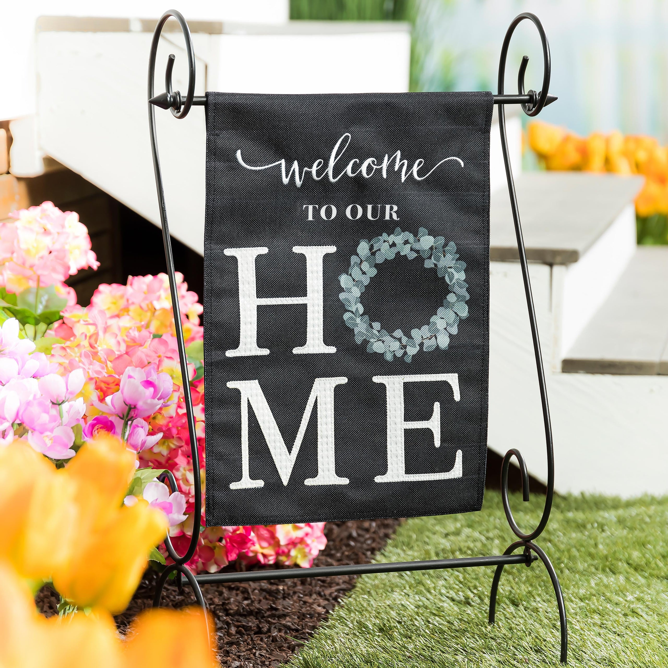 Eucalyptus Welcome Garden Burlap Flag
