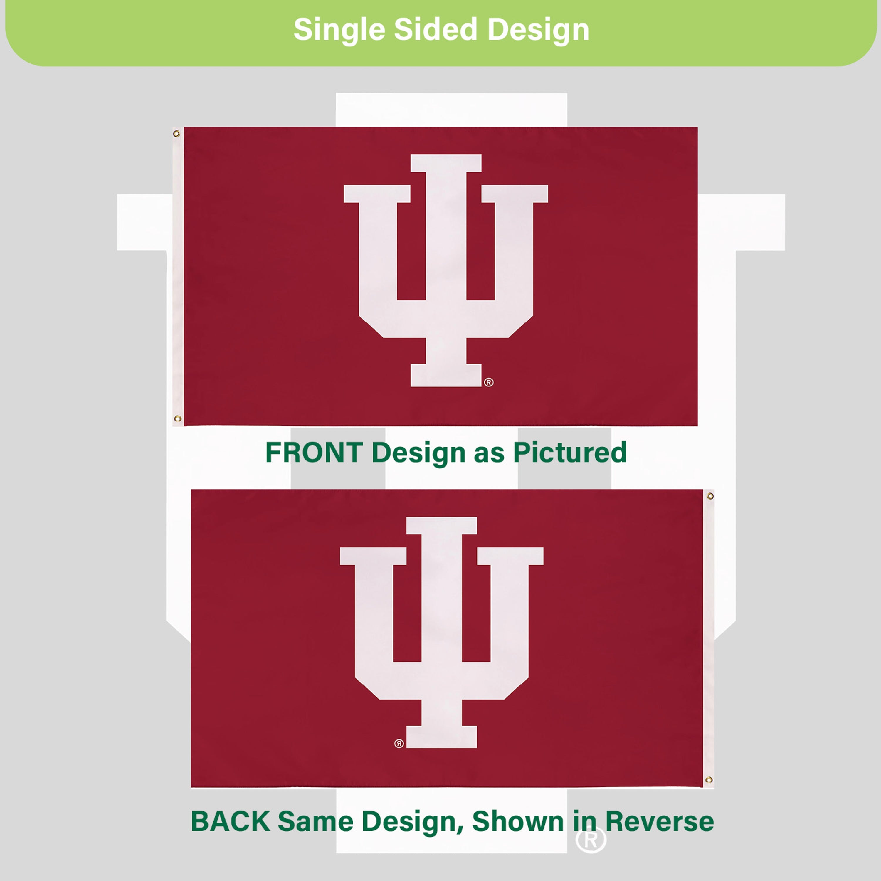 3'x5' Single Sided Flag w/ 2 Grommets, Indiana University