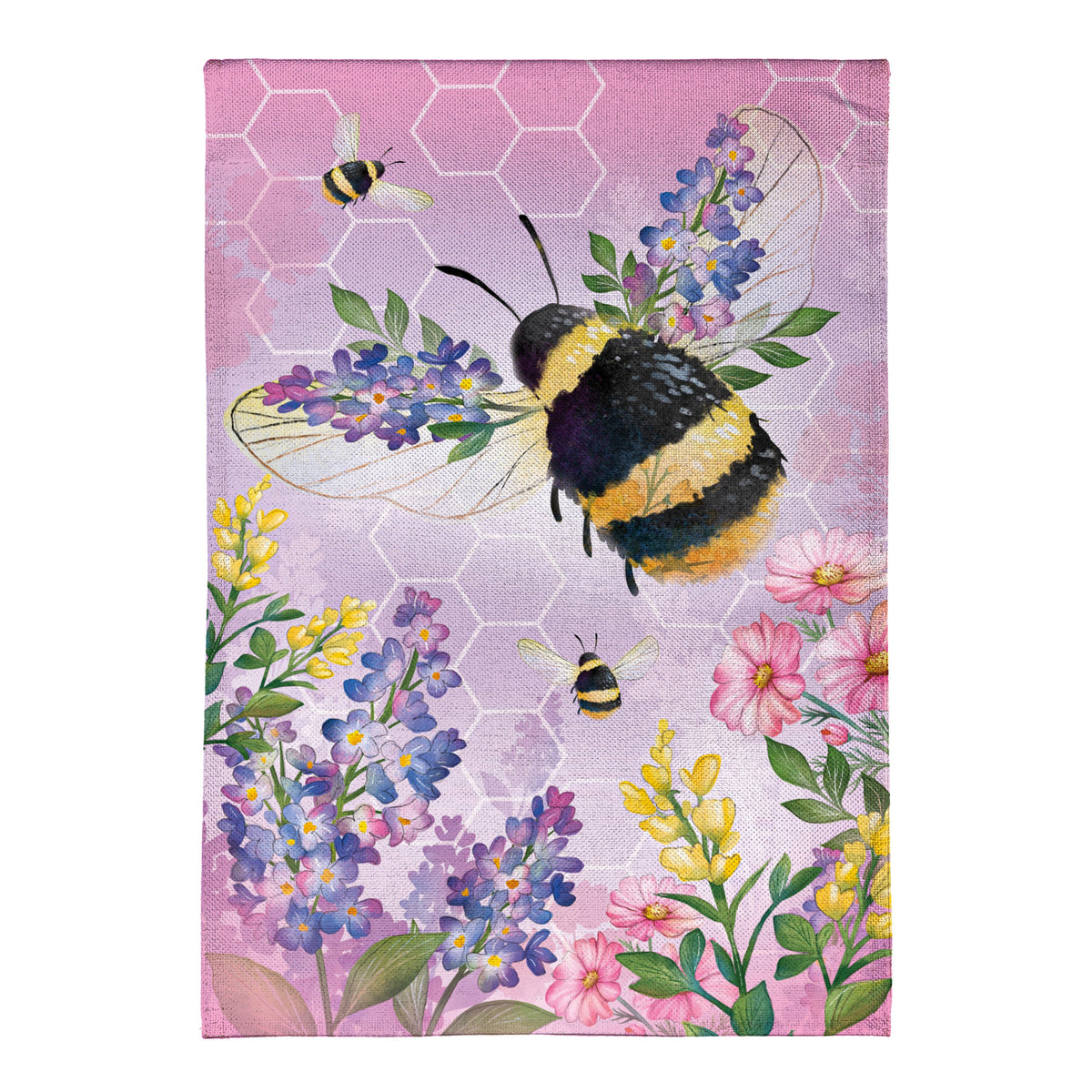 Cottage Garden Pink Florals Bee Burlap Garden Flag