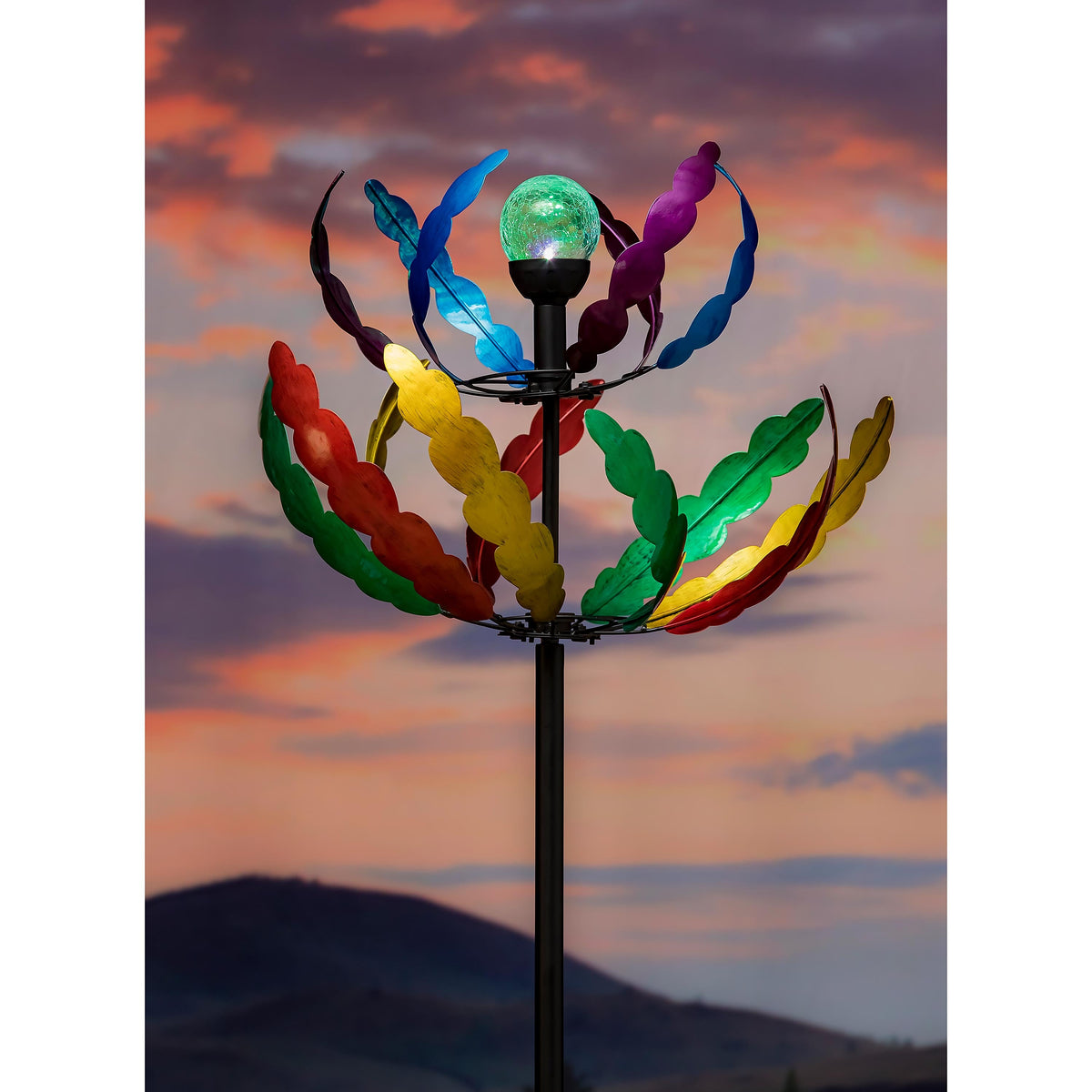 84"H Solar Wind Spinner, Two-Tiered Rainbow