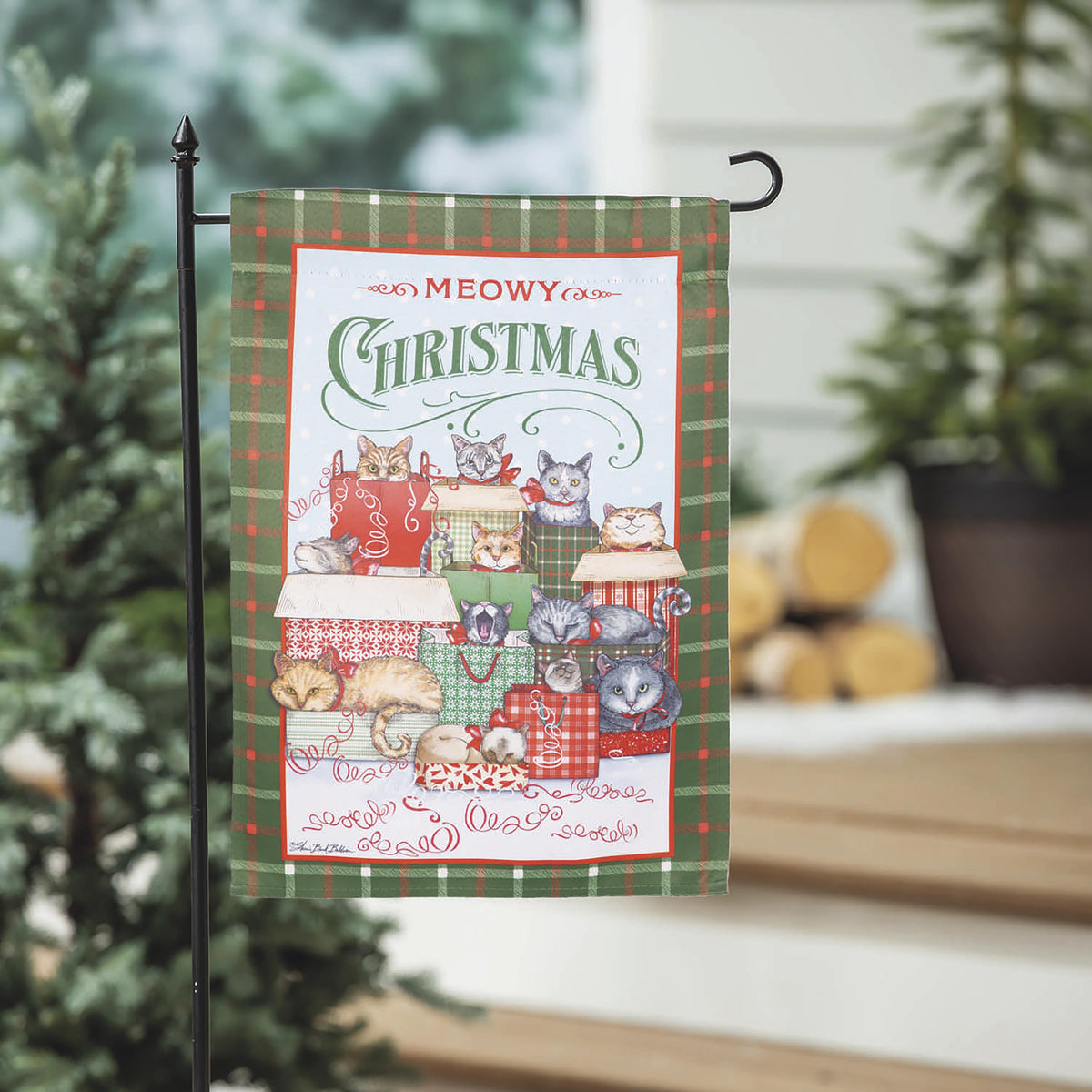 Meowy Christmas Suede Garden Flag