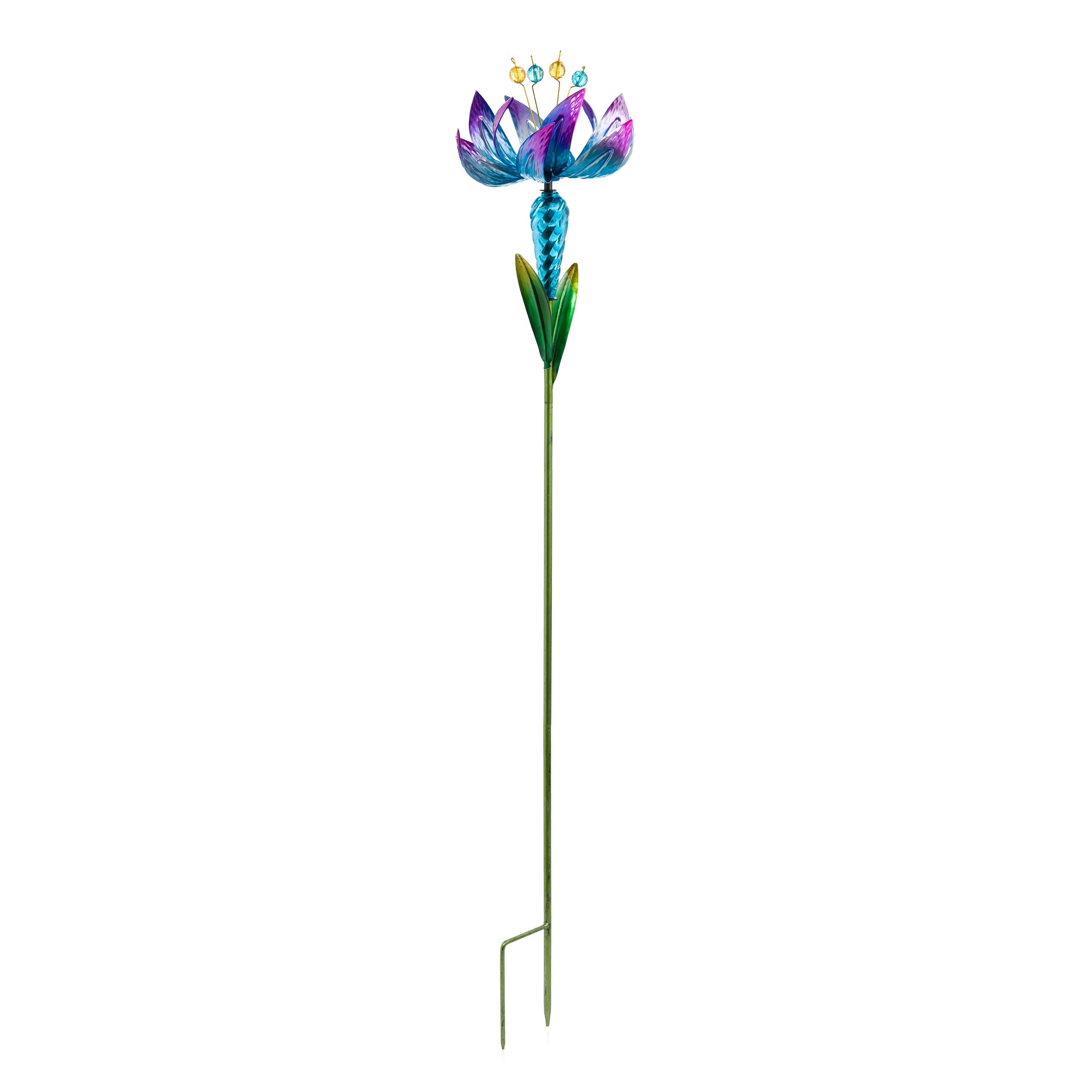 Flower Wind Spinner Garden Stake, Blue