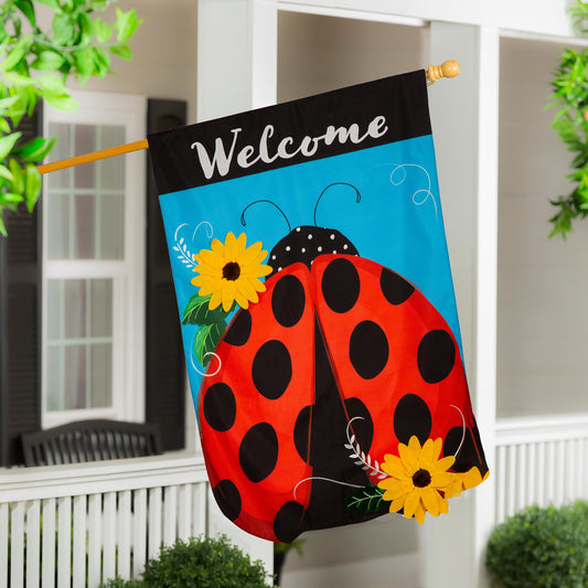 Ladybug Welcome Linen House Flag