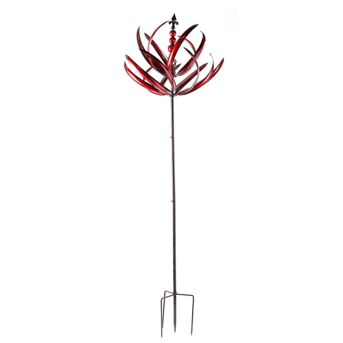 Two-Tier 7.5 Tall Crimson Lotus Metal Wind Spinner