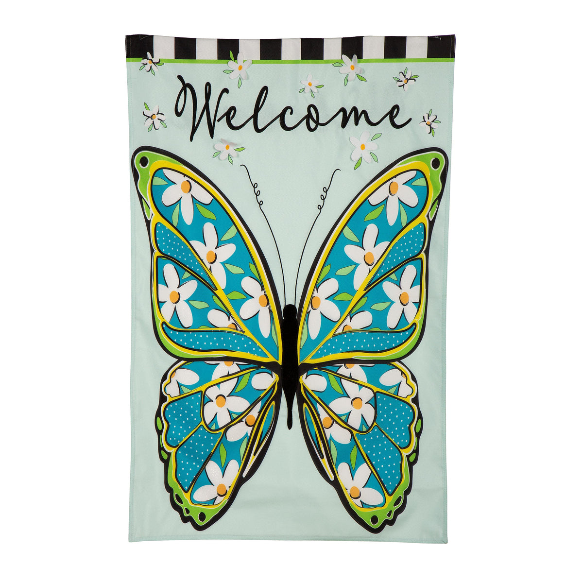 Floral Butterfly Welcome Linen House Flag