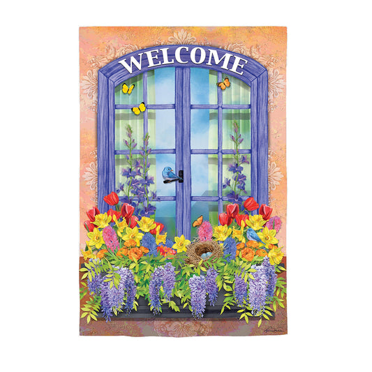Welcome Floral Suede House Flag