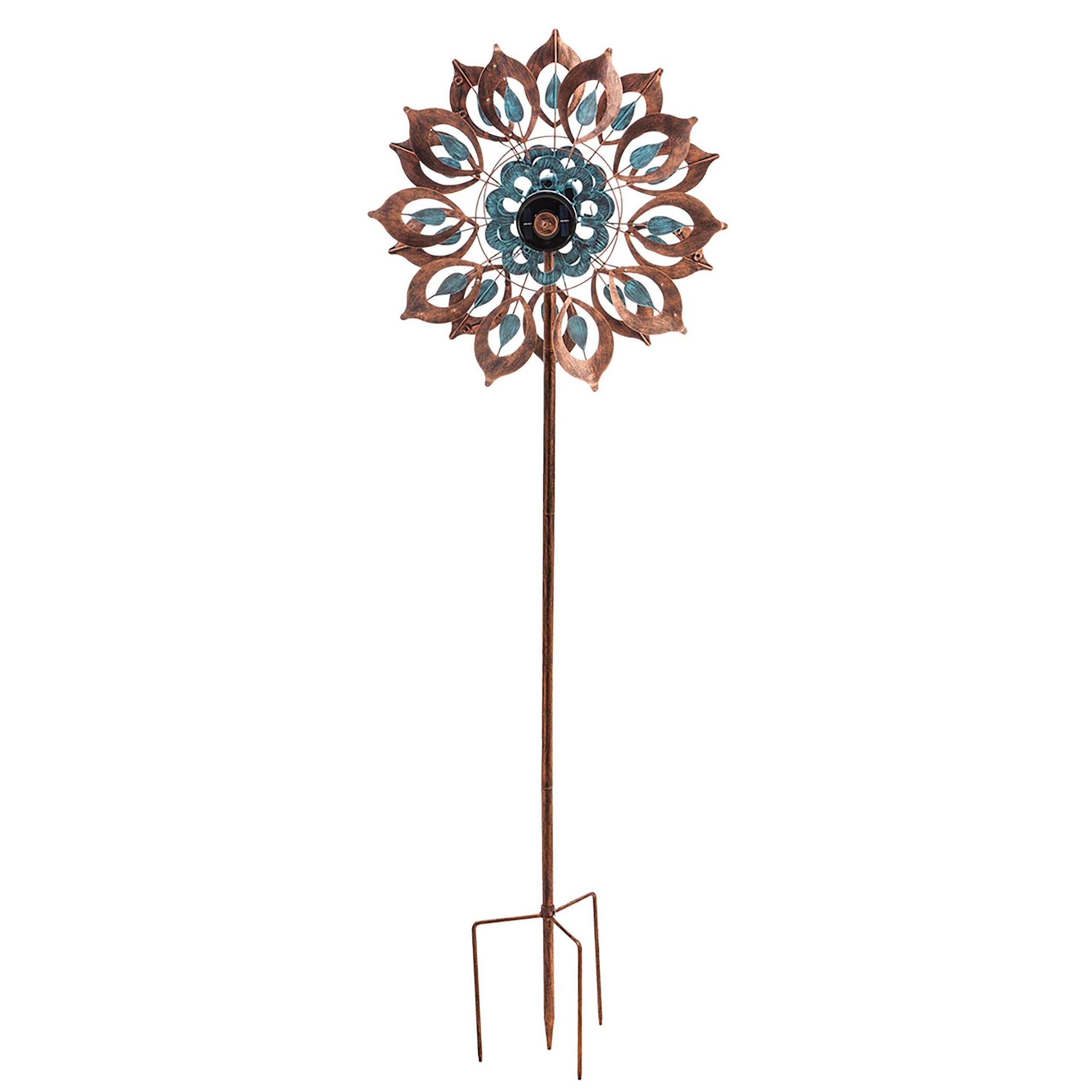 75"H Solar Wind Spinner, Copper and Verdigris Bloom