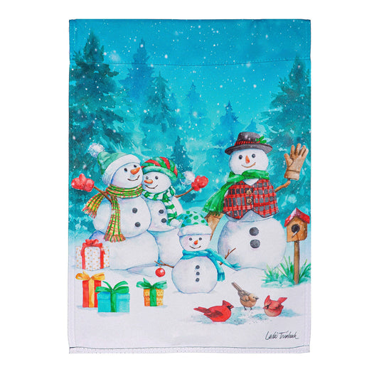 Snowman Family Suede House Flag
