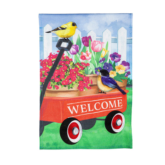 Flower Wagon Burlap House Flag