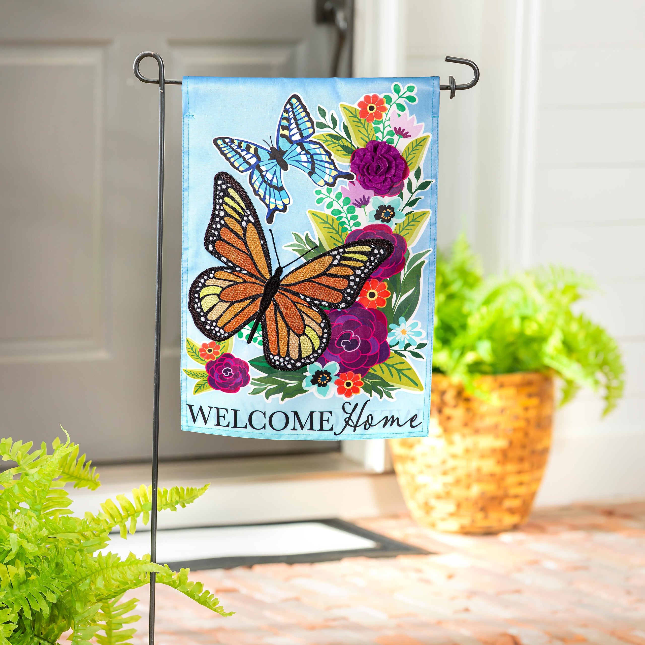 Welcome Home Butterflies Applique Garden Flag