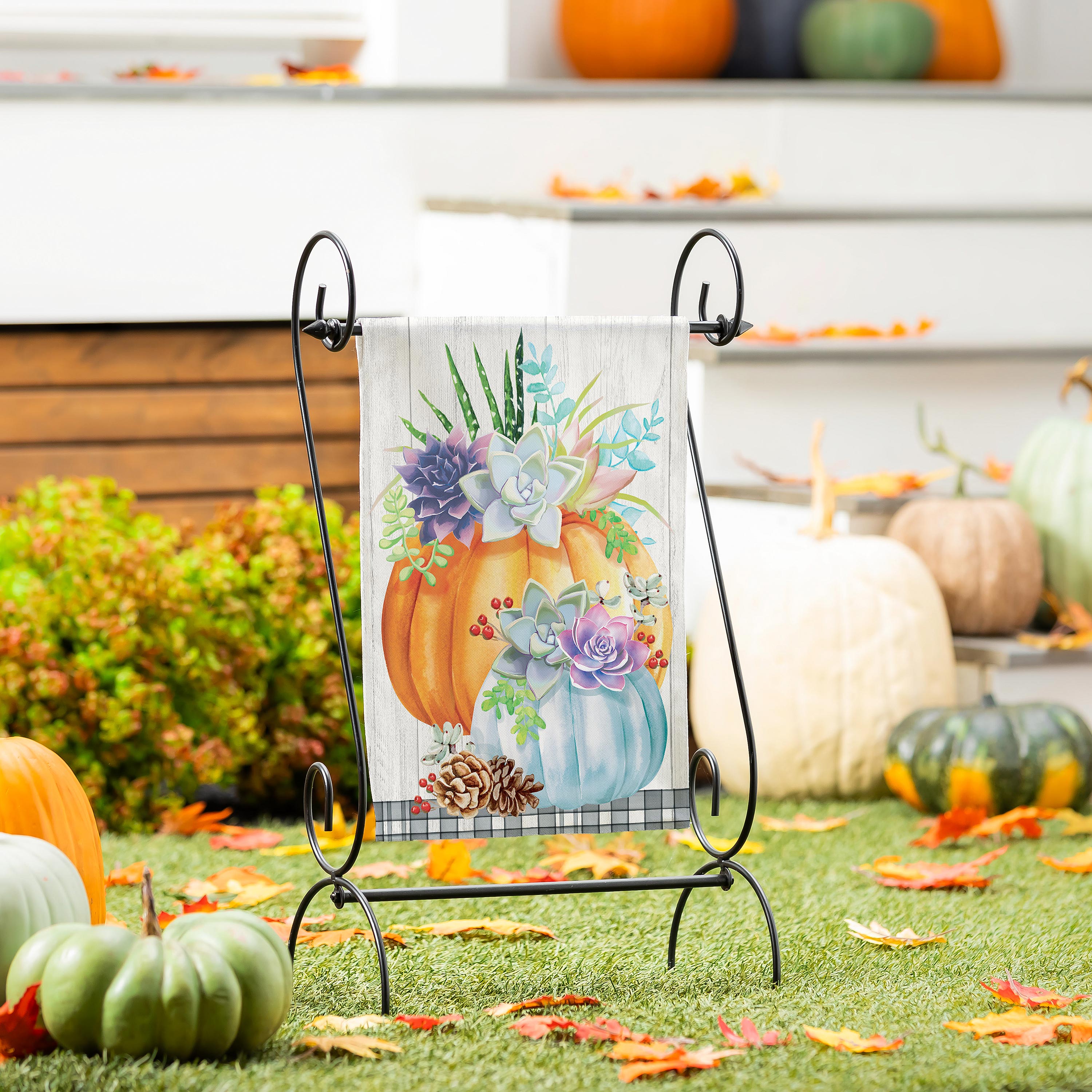 Pumpkin Succulents Suede Garden Flag