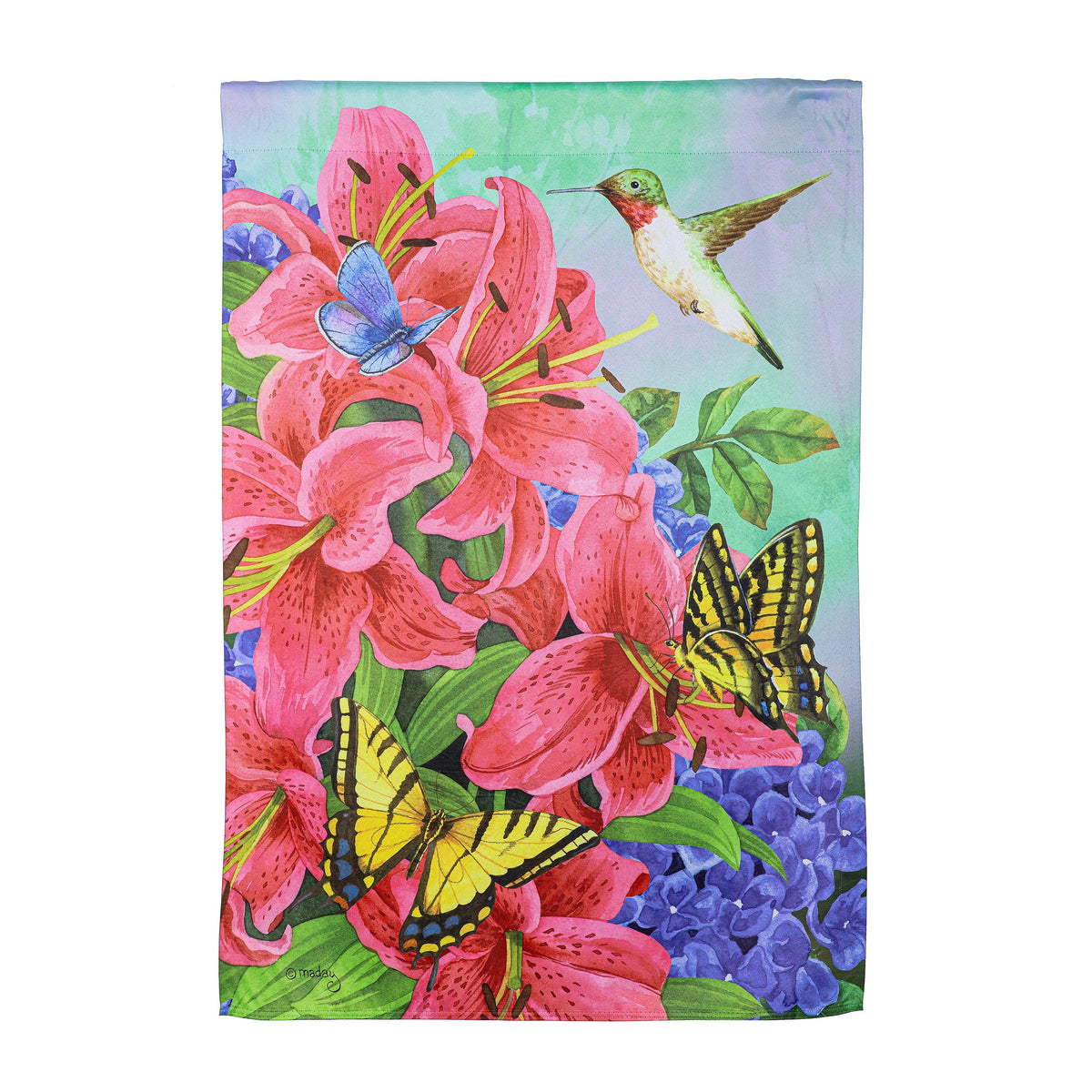 Swallowtail and Hummingbird Suede Garden Flag