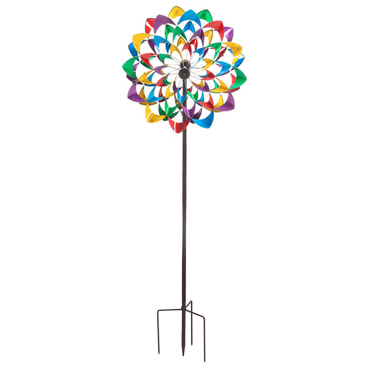 84"H Wind Powered Lighted Wind Spinner, Multicolor Flower