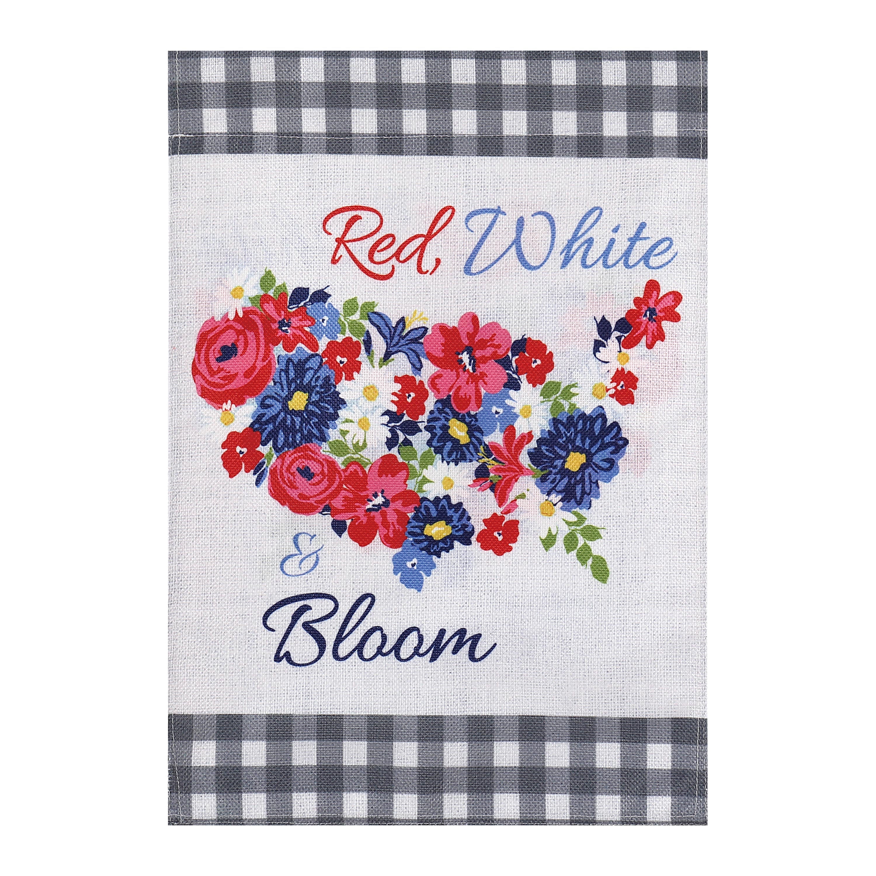 Red, White, Bloom House Burlap Flag