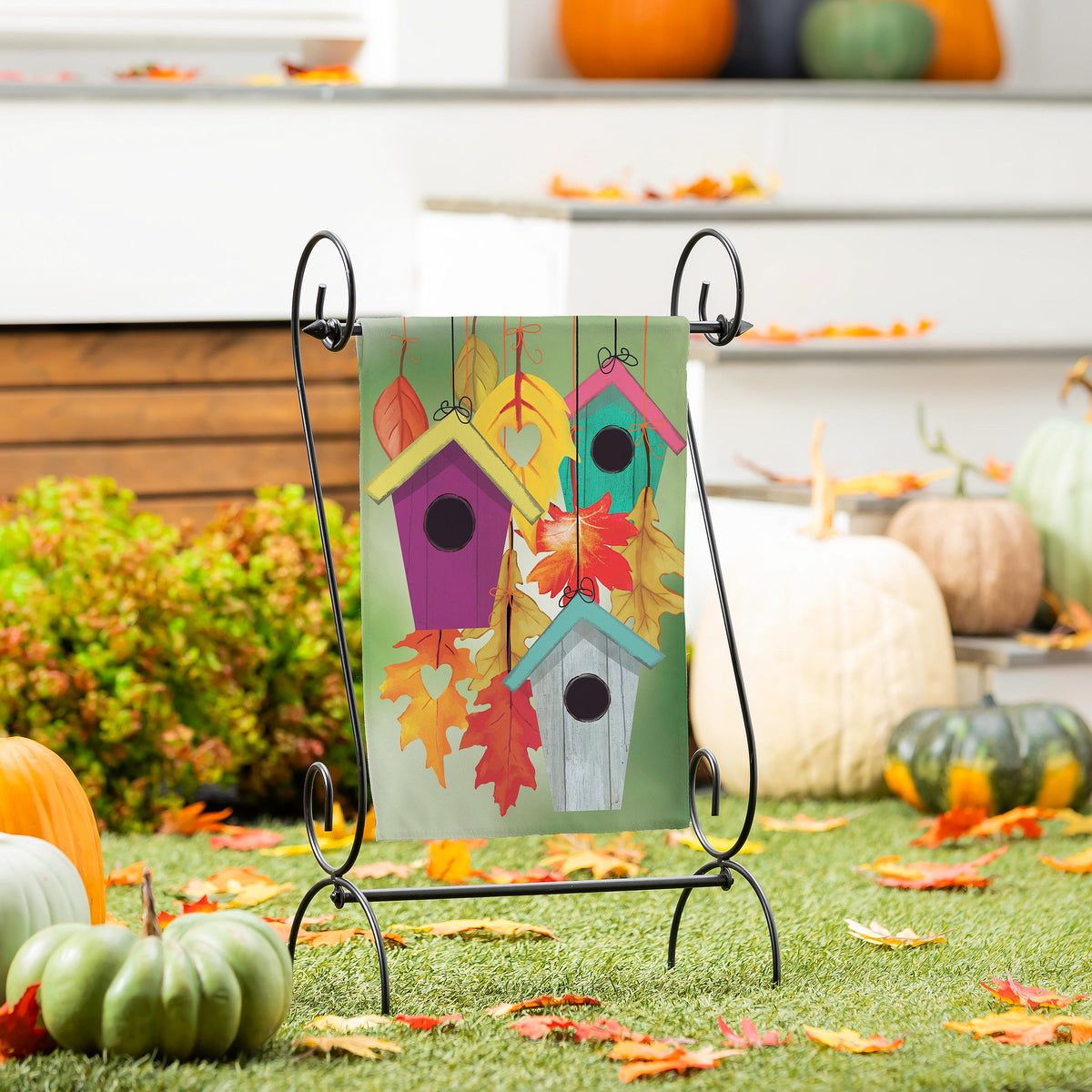 Flock Of Bird Houses Suede Garden Flag