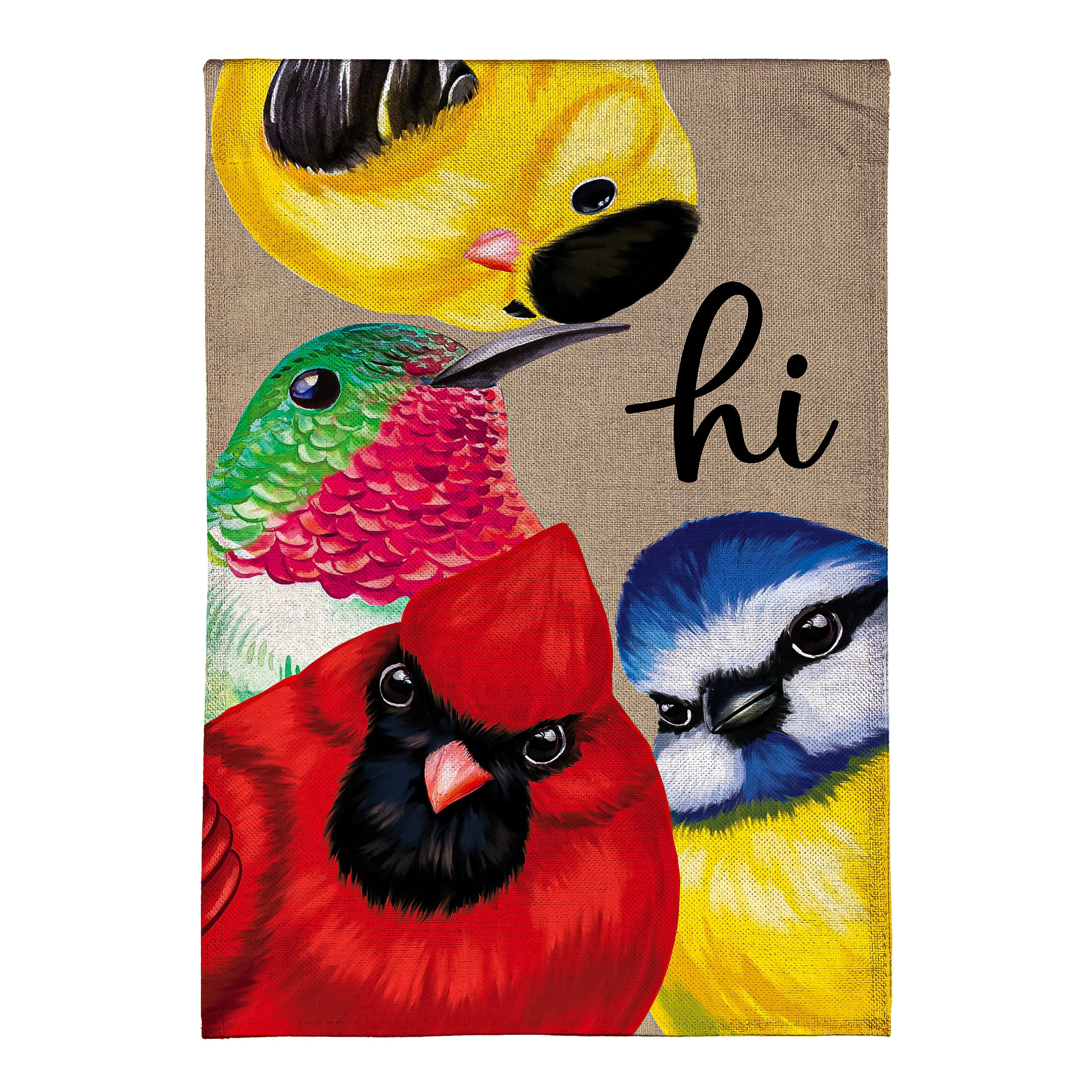 Cottage Garden Portly Birds Peeping Burlap Garden Flag