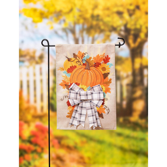 Pumpkin and Bow Garden Burlap Flag