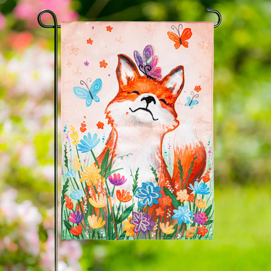 Fox and Wildflowers Linen Garden Flag