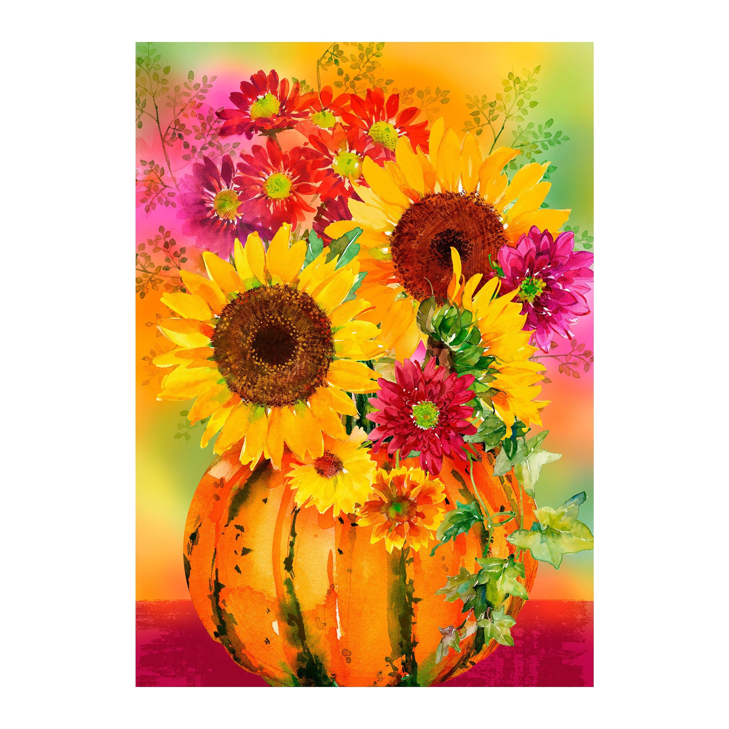 Pumpkin Floral Watercolor Burlap Garden Flag