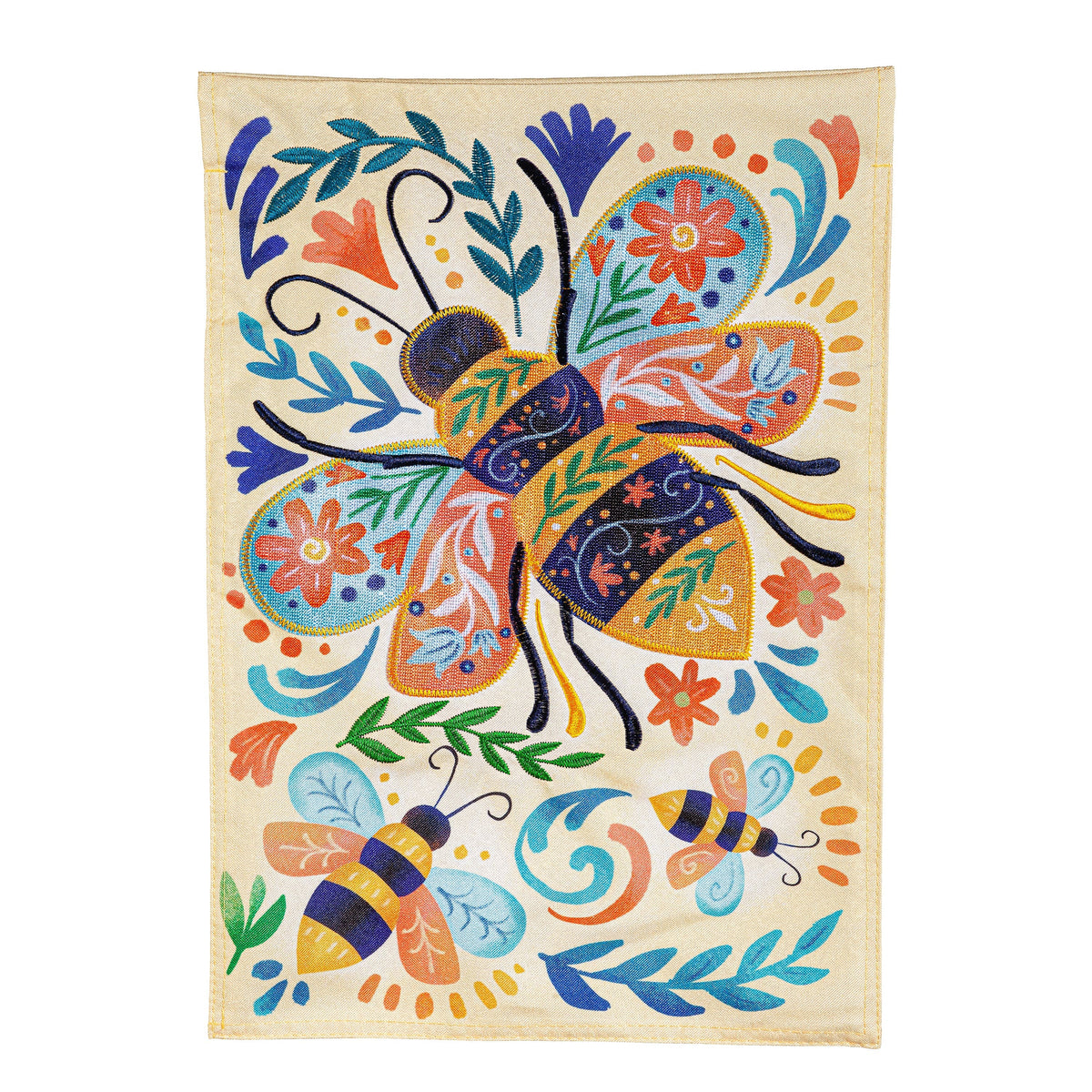Patterned Bee Linen Garden Flag