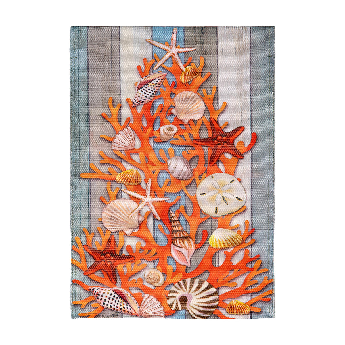 Shell Christmas Tree Burlap Flag